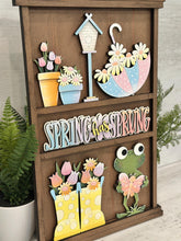Load image into Gallery viewer, Spring Wall Collage Shelf Holder Interchangeable Sign File, Glowforge, Daisy, Rain boots Umbrella Flowers Frog Standing, LuckyHeartDesignsCo
