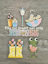 Load image into Gallery viewer, Spring Wall Collage Shelf Holder Interchangeable Sign File, Glowforge, Daisy, Rain boots Umbrella Flowers Frog Standing, LuckyHeartDesignsCo
