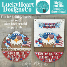 Load image into Gallery viewer, Bald Eagle America Holiday Door Sign Interchangeable File, SVG, Flag, USA, Summer, Fireworks Fourth of July Seasonal Home Welcome, glowforge
