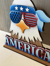 Load image into Gallery viewer, Bald Eagle America Shelf Sitter Sign File SVG, Fourth of July, Fireworks Biker Flag USA Americana Tiered Tray Glowforge, LuckyHeartDesignsCo
