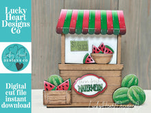 Load image into Gallery viewer, Watermelon Interchangeable Market Stand File SVG, Fruit, Spring Farm Fresh Tiered Tray, Standing Sign, Summer Glowforge, LuckyHeartDesignsCo
