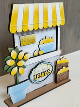 Load image into Gallery viewer, Lemon Interchangeable Market Stand File SVG, Fruit, Lemonade, Tiered Tray, Standing Sign, Summer Glowforge, LuckyHeartDesignsCo
