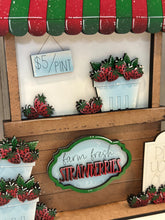 Load image into Gallery viewer, Strawberry Interchangeable Market Stand File SVG, Fruit, Spring Tiered Tray, Standing Sign, Summer Glowforge, LuckyHeartDesignsCo

