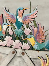 Load image into Gallery viewer, Hummingbird Flower Basket Interchangeable File SVG, Floral, Dragonfly, Butterfly Floral, Daisy, Tiered Tray, Glowforge, LuckyHeartDesignsCO
