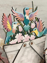Load image into Gallery viewer, Hummingbird Flower Basket Interchangeable File SVG, Floral, Dragonfly, Butterfly Floral, Daisy, Tiered Tray, Glowforge, LuckyHeartDesignsCO
