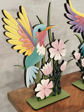 Load image into Gallery viewer, Hummingbird Standing Sign File SVG, Glowforge Flower, Daisy, Dragonflies, Butterfly Spring, Summer, Daisies, Tiered Tray LuckyHeartDesignsCo
