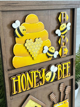 Load image into Gallery viewer, Bee Wall Collage Shelf Holder Interchangeable Sign File, Glowforge, Honey, Bumble, Summer, Spring Standing, LuckyHeartDesignsCo
