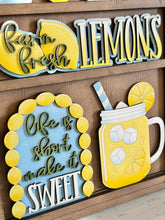 Load image into Gallery viewer, Lemon Wall Collage Shelf Holder Interchangeable Sign File, Glowforge, Spring, Summer, Fruit, Lemonade, Standing, Tree, LuckyHeartDesignsCo
