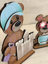 Load image into Gallery viewer, Bear Summer Beach Standing Sign File SVG, Glowforge, Sand Castle, Pool, Glasses, Tiered Tray LuckyHeartDesignsCo
