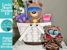 Load image into Gallery viewer, Bear Summer Flower Basket Interchangeable File SVG, Original and TINY, Beach, Pool, Watermelon, Tiered Tray, Glowforge, LuckyHeartDesignsCo
