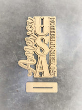 Load image into Gallery viewer, America Birthday Vertical Shelf Sitter Sign File SVG, 250TH, Fireworks, Flag, July Fourth, USA, Tiered Tray Glowforge, LuckyHeartDesignsCo
