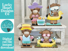 Load image into Gallery viewer, Summer Highland Fun Standing File SVG, Glowforge, Swim, Pool, Beach, Cow, Farm, Ice cream, Cow, Farm, Beach, Tiered Tray LuckyHeartDesignsCo
