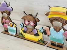 Load image into Gallery viewer, Summer Highland Fun Standing File SVG, Glowforge, Swim, Pool, Beach, Cow, Farm, Ice cream, Cow, Farm, Beach, Tiered Tray LuckyHeartDesignsCo
