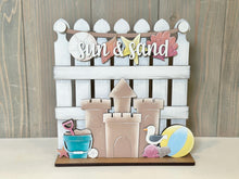 Load image into Gallery viewer, Beach Summer Holiday Door Sign Interchangeable File, SVG, Sand Castle Seagull Ocean Vacation Fourth of July Seasonal Home Welcome, glowforge

