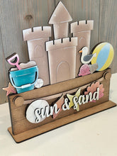 Load image into Gallery viewer, Beach Summer Holiday Door Sign Interchangeable File, SVG, Sand Castle Seagull Ocean Vacation Fourth of July Seasonal Home Welcome, glowforge
