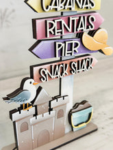 Load image into Gallery viewer, Beach Arrow Shelf Sitter Sign File SVG, Summer, Sun, Seagull, Sand, Sandcastle, Beach, Tiered Tray Glowforge, LuckyHeartDesignsCo
