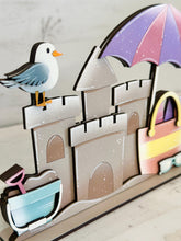 Load image into Gallery viewer, Beach Fun Sand Shelf Sitter Sign File SVG, Summer, Sun, Seagull, Sandcastle, Beach, Tiered Tray Glowforge, LuckyHeartDesignsCo
