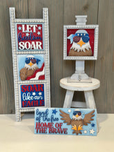 Load image into Gallery viewer, Bald Eagle America Interchangeable Leaning Sign File SVG, Fourth of July, Fireworks, USA Glowforge Tiered Tray LuckyHeartDesignsCo
