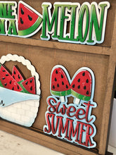 Load image into Gallery viewer, Watermelon Wall Collage Shelf Holder Interchangeable Sign File, Glowforge, Spring, Summer, Fruit, Standing, LuckyHeartDesignsCo
