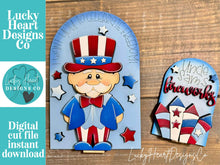 Load image into Gallery viewer, Uncle Sam America Tall Arch Sign Interchangeable File SVG, TINY, insert only, USA, Fireworks, Glowforge Holiday Tiered LuckyHeartDesignsCo

