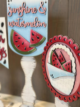 Load image into Gallery viewer, Watermelon Pedestal Spindle Slide On Seasonal Set Interchangeable File SVG, Summer, Fruit Home Sign, Decor Glowforge, LuckyHeartDesignsCo
