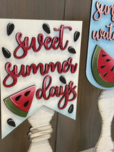 Load image into Gallery viewer, Watermelon Pedestal Spindle Slide On Seasonal Set Interchangeable File SVG, Summer, Fruit Home Sign, Decor Glowforge, LuckyHeartDesignsCo
