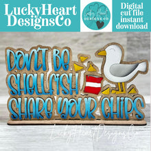 Load image into Gallery viewer, Beach Seagull Shelf Sitter Sign File SVG, Summer, Sandcastle, Tiered Tray Glowforge, LuckyHeartDesignsCo
