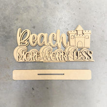 Load image into Gallery viewer, Beach More Shelf Sitter Sign File SVG, Summer, Seagull, Sandcastle, Beach, Tiered Tray Glowforge, LuckyHeartDesignsCo
