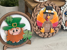 Load image into Gallery viewer, Seasonal Friends Round Interchangeable Leaning Sign File SVG, Ladder, Holiday, Christmas, Halloween, Fall, Glowforge, LuckyHeartDesignsCo
