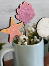 Load image into Gallery viewer, Beach Shells Mug Stick File SVG, Glowforge Tiered Tray, Tray Decor, Summer, Plant Topper, Spring, Stake, Gift, LuckyHeartDesignsCo
