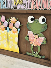 Load image into Gallery viewer, Spring Wall Collage Shelf Holder Interchangeable Sign File, Glowforge, Daisy, Rain boots Umbrella Flowers Frog Standing, LuckyHeartDesignsCo
