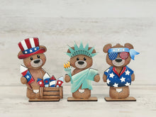 Load image into Gallery viewer, Bear July Fourth Standing File SVG, Glowforge, Summer, America, Flag, Statue of Liberty, Firework, USA, Tiered Tray LuckyHeartDesignsCo
