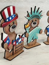 Load image into Gallery viewer, Bear July Fourth Standing File SVG, Glowforge, Summer, America, Flag, Statue of Liberty, Firework, USA, Tiered Tray LuckyHeartDesignsCo
