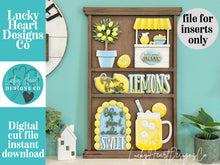 Load image into Gallery viewer, Lemon Wall Collage Shelf Holder Interchangeable Sign File, Glowforge, Spring, Summer, Fruit, Lemonade, Standing, Tree, LuckyHeartDesignsCo
