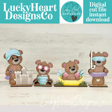 Load image into Gallery viewer, Bear Summer Beach Standing Sign File SVG, Glowforge, Sand Castle, Pool, Glasses, Tiered Tray LuckyHeartDesignsCo
