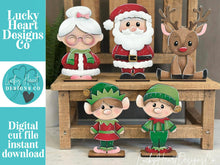 Load image into Gallery viewer, Santa and Friends Christmas Standing File SVG, Mrs, Claus, Elves, Sleigh, Glowforge Rudolph Elf Holiday Tiered Tray LuckyHeartDesignsCo
