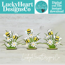 Load image into Gallery viewer, Bee Daisy Standing Sign File SVG, Glowforge, Flower, Floral, Bumble, Honey, Daisies, Spring, Summer Tiered Tray LuckyHeartDesignsCo
