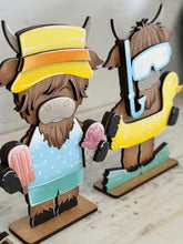 Load image into Gallery viewer, Summer Highland Fun Standing File SVG, Glowforge, Swim, Pool, Beach, Cow, Farm, Ice cream, Cow, Farm, Beach, Tiered Tray LuckyHeartDesignsCo
