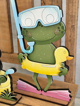 Load image into Gallery viewer, Summer Frog Standing File SVG, Glowforge, Swim, Pool, Beach, Watermelon, Ice cream, Sandcastle, Tiered Tray LuckyHeartDesignsCo
