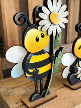 Load image into Gallery viewer, Bee Tall Daisy Standing Sign File SVG, Glowforge, Flower, Daisies, Bumble, Honey Tiered Tray LuckyHeartDesignsCo
