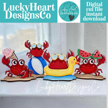 Load image into Gallery viewer, Crab Summer Standing File SVG, Glowforge, Swim, Sand, Pool, Beach, Watermelon, Ice cream, Sandcastle, Tiered Tray LuckyHeartDesignsCo
