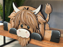 Load image into Gallery viewer, Highland Shelf Hanging Sitter File SVG, Ledge, Cow, Daisy, Flower, Spring Farm, Hanger, Tiered Tray Glowforge LuckyHeartDesignsCo
