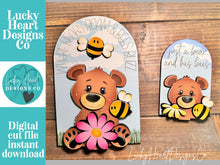 Load image into Gallery viewer, Bear Bee Daisy Tall Arch Sign Interchangeable File SVG, TINY, INSERT only Daisies, Bumble, Glowforge Spring Tiered Tray LuckyHeartDesignsCo
