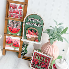 Load image into Gallery viewer, Watermelon Summer Interchangeable Leaning Sign File SVG, Fruit, Spring, Farm, Basket, Popsicle, Strawberry, LuckyHeartDesignsCo
