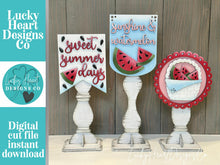 Load image into Gallery viewer, Watermelon Pedestal Spindle Slide On Seasonal Set Interchangeable File SVG, Summer, Fruit Home Sign, Decor Glowforge, LuckyHeartDesignsCo
