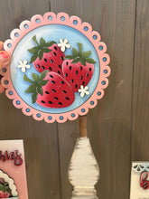 Load image into Gallery viewer, Strawberry Pedestal Spindle Slide On Seasonal Set Interchangeable File SVG, Summer, Fruit Home Sign, Decor Glowforge, LuckyHeartDesignsCo
