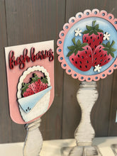 Load image into Gallery viewer, Strawberry Pedestal Spindle Slide On Seasonal Set Interchangeable File SVG, Summer, Fruit Home Sign, Decor Glowforge, LuckyHeartDesignsCo
