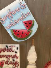 Load image into Gallery viewer, Watermelon Pedestal Spindle Slide On Seasonal Set Interchangeable File SVG, Summer, Fruit Home Sign, Decor Glowforge, LuckyHeartDesignsCo
