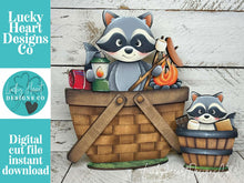 Load image into Gallery viewer, Raccoon Camping For The Flower Basket Interchangeable File SVG, TINY, S'mores, Campfire, Summer, Tiered Tray, Glowforge, LuckyHeartDesignsCo
