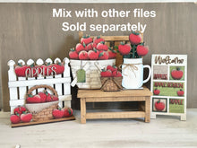 Load image into Gallery viewer, Apple Mug Stick File SVG, Glowforge Tiered Tray, Tray Decor, Fruit, Spring, Summer Plant Topper, Teacher, Farm, School LuckyHeartDesignsCo
